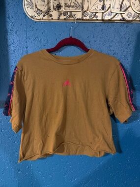 adidas Mustard Short-Sleeve Tee with Red Logo Accents